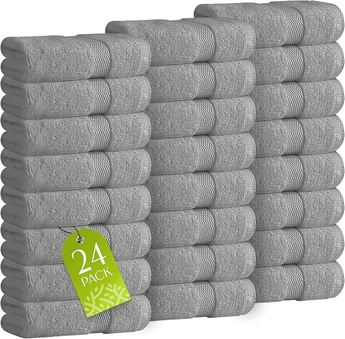 White Classic Wealuxe Light Gray Washcloths 24 Pack