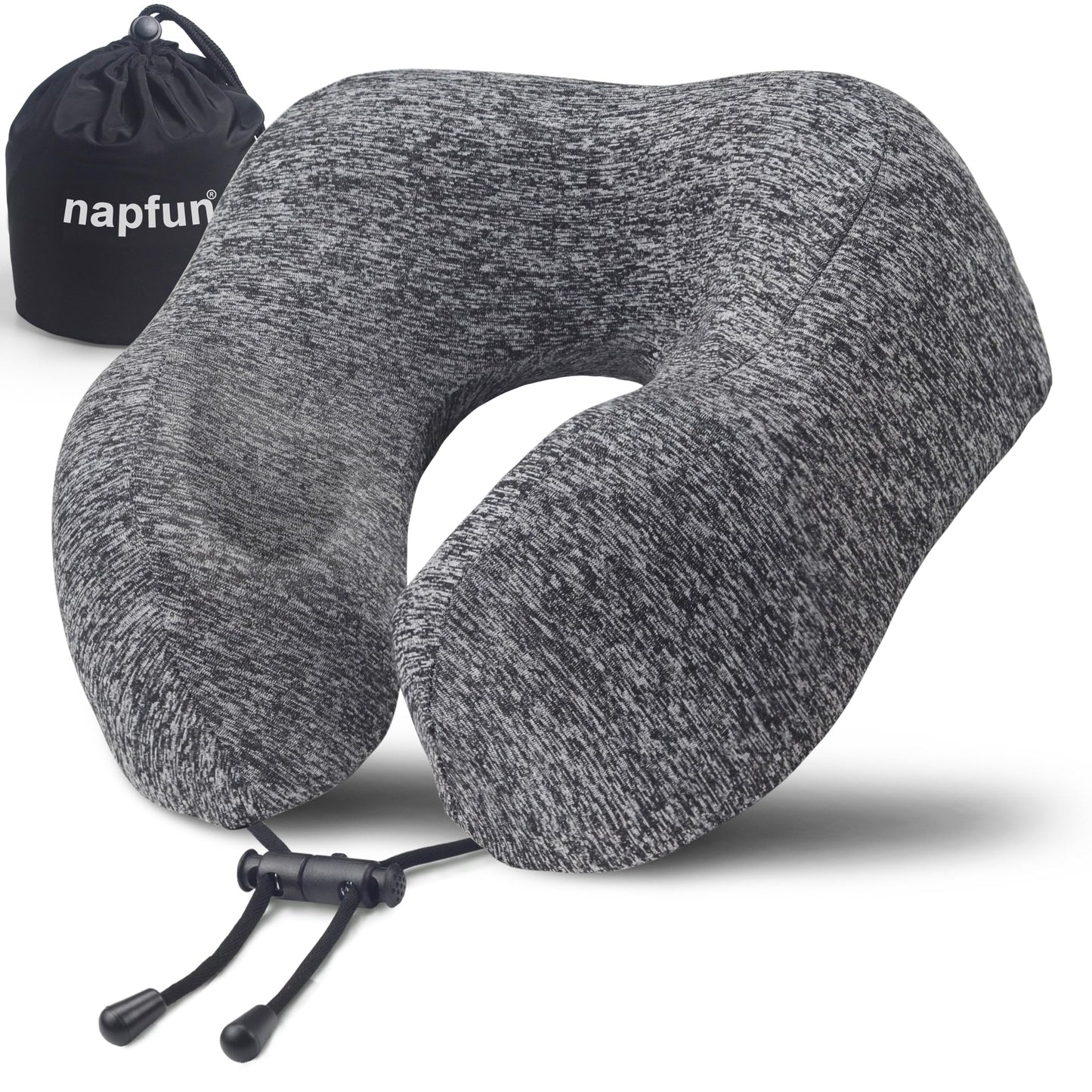 napfun Neck Pillow for Traveling, Upgraded Travel Neck Pillow for Airplane 100% Pure Memory Foam Travel Pillow for Flight Headrest Sleep, Portable Plane Accessories, Light Grey