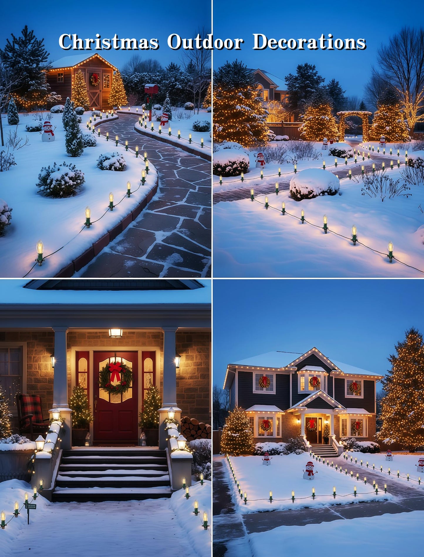 38FT C9 Christmas Pathway Lights Outdoor,25 Pack Warm White Connectable Weatherproof Christmas Walkway Lights with C9 Bulbs and Stakes for Driveway Yard Lawn Sidewalk Decorations