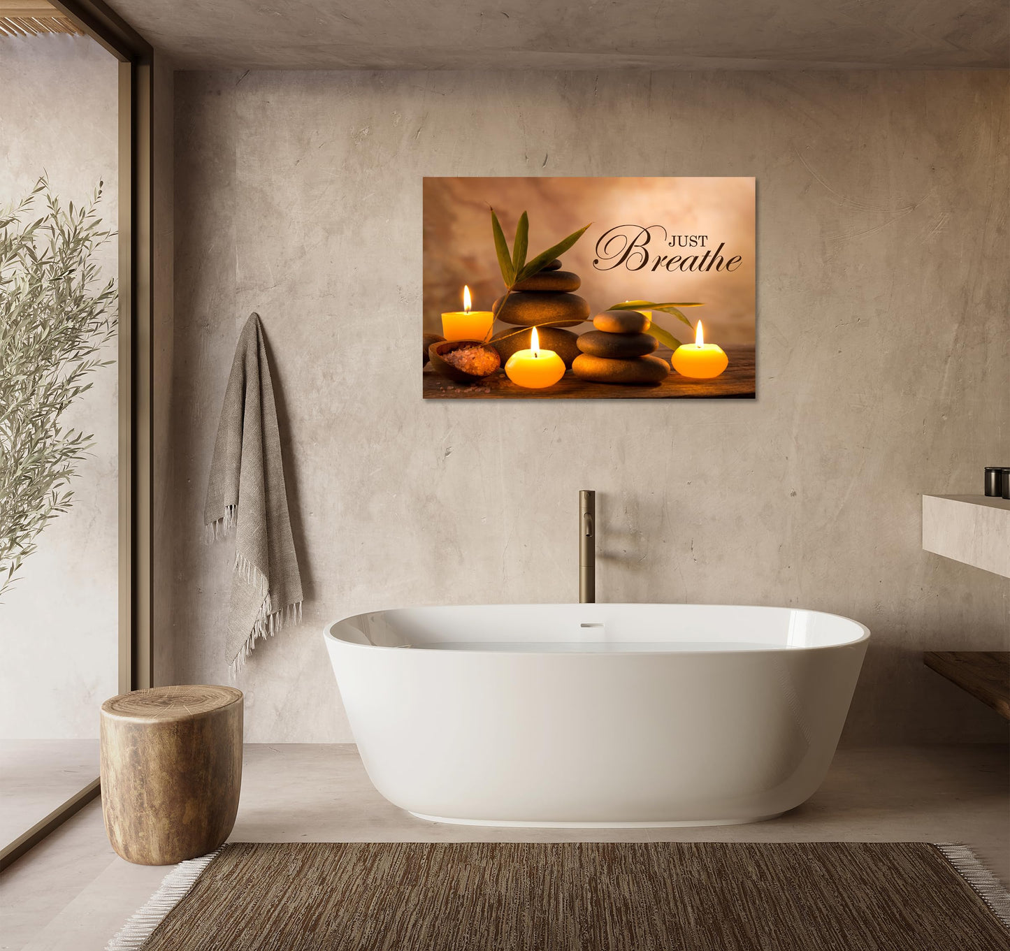 YIOZHAOFH Zen Wall Decor Just Breathe Motivational Bathroom Wall Art Yoga Room Poster for Women Spa Picture Painting Spiritual Artwork Framed for Living Room Ready to Hang (20L x 30W)