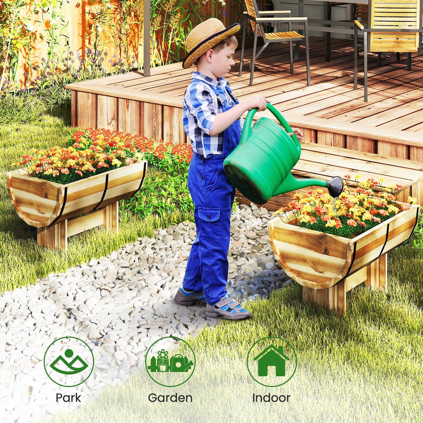 Giantex Half Barrel Raised Garden Bed, Acacia Wood Planter Box for Flower Vegetable Fruit, Outdoor Indoor Plant Pot with Legs for Garden Decoration,18"x12"x11.5"