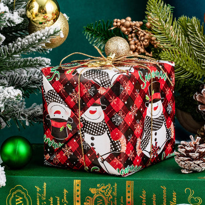 LeZakaa Christmas Wrapping Paper Mini Roll, Snowman & White Black Buffalo Plaid Xmas Reversible Design, Holiday Party Gift Wrap for Kids Boys Girls, 17 in x 32.8 Ft