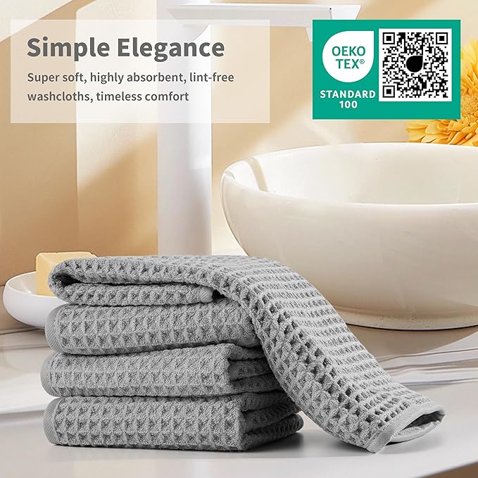 Microfiber Waffle Face Towels, 2 Pieces, Fast Drying, Lint Free 430 GSM