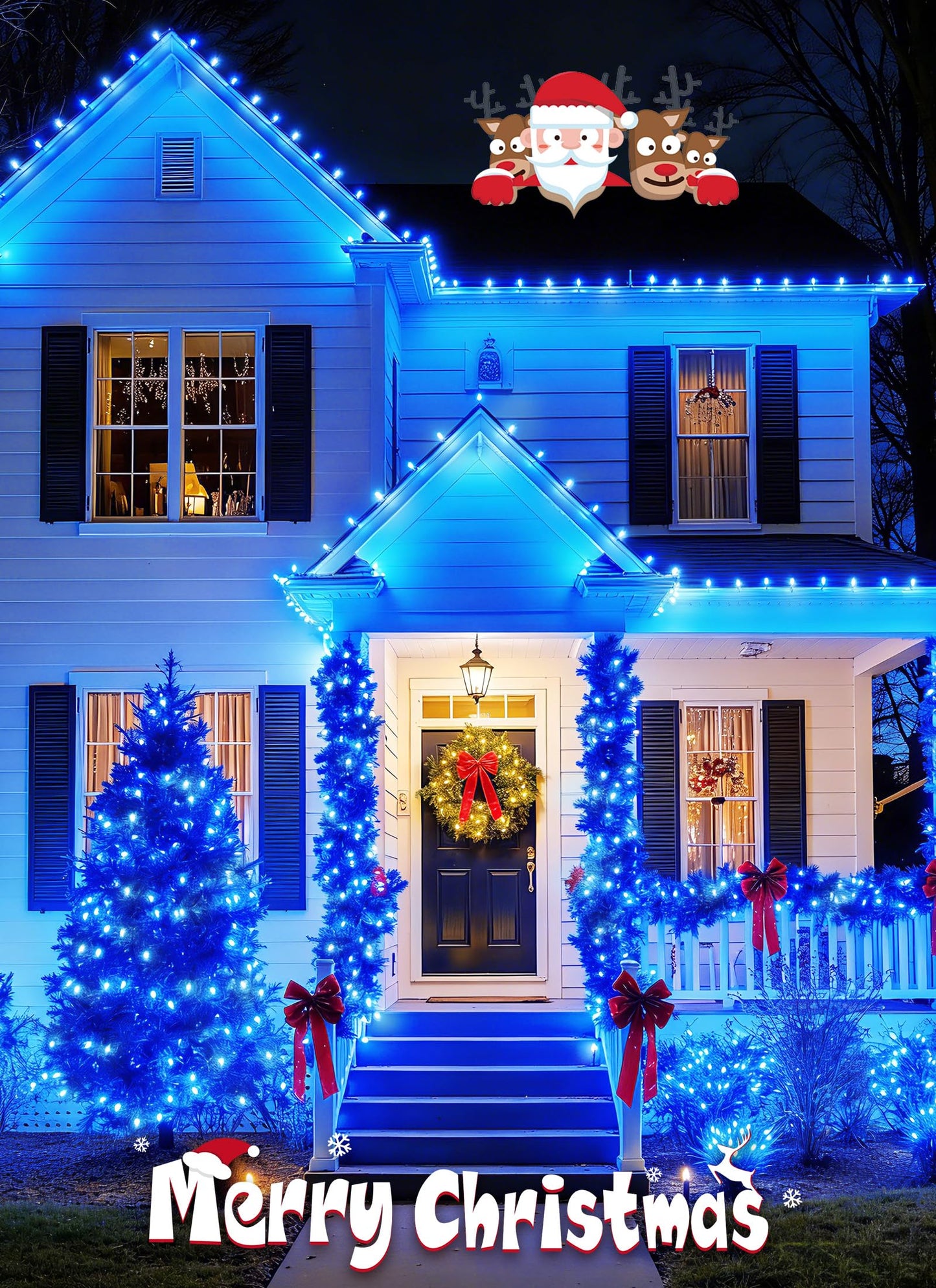 Minetom 100 Feet Led Christmas Lights,Blue White C9 Christmas String Lights Outdoor, 100 Strawberry Bulbs Connectable UL Certified for Indoor Outdoor Roofline Patio Holiday Party Backyard Xmas Decor