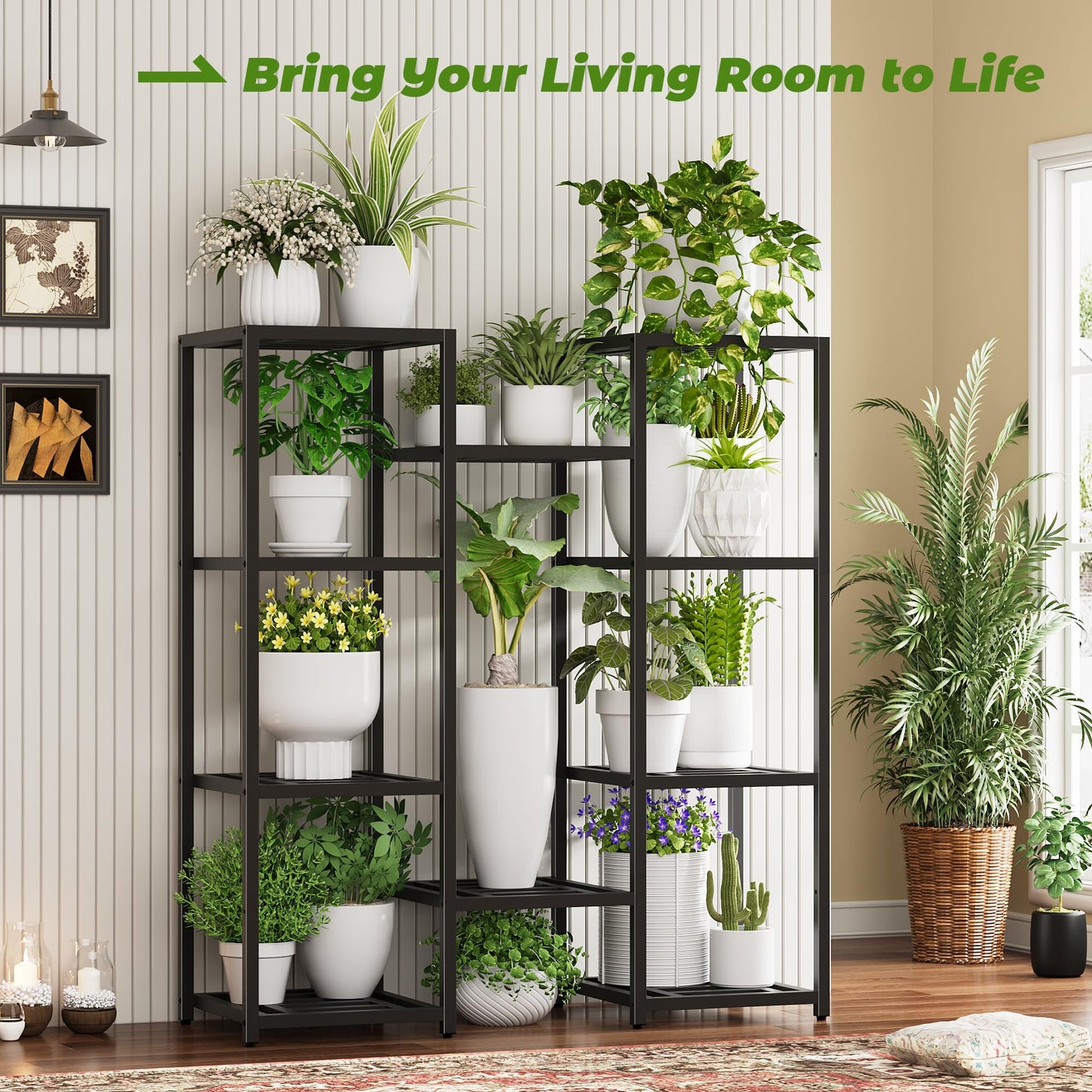 Hongsane Plant Stand Indoor Outdoor,10 Tier Tall Metal Plant Stands Holder,Heavy Duty Wrought Iron Plant Shelves for Multi Large Pots,Black Tiered Flower Display Riser for Living Room,Patio,Balcony