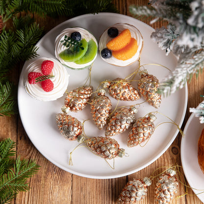 Watayo 12 Pcs Christmas Pinecone Glass Ornaments, Fall Hanging Pine Cone Painted Glass Ornaments, Glitter Pinecone Christmas Ornament for Xmas Tree DIY Crafts Fall Thanksgiving Day Decoration