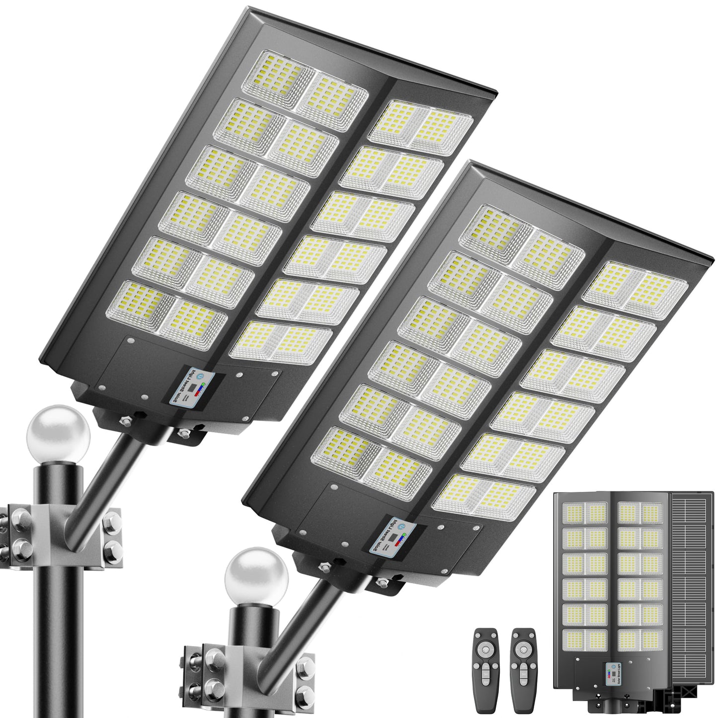 Jadisi 2-Pack Solar Street Light - 9000W Solar Street Lights Outdoor 300000LM, 7000K Commercial Parking Lot Light, Flood Outdoor Lights IP67 Waterproof with Motion Sensor, 3-Year Warranty