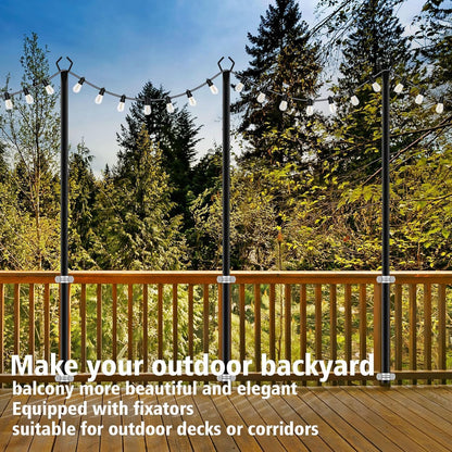 AILBTON 10Ft String Light Poles 4 Pack,Light Poles for Outside Lights,Outdoor with Fence Brackets Hanging Lights,Metal Stand Deck Patio Backyard