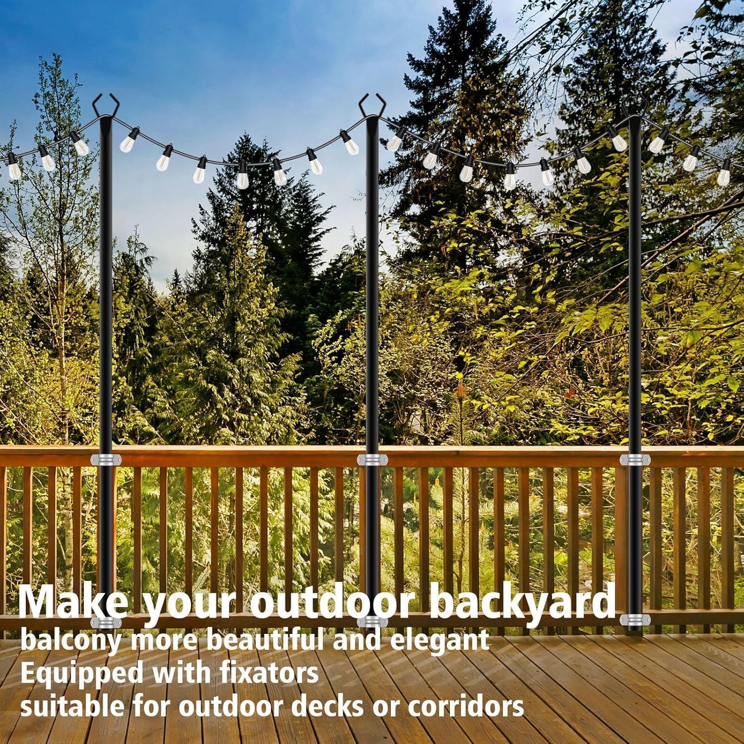 AILBTON 10Ft String Light Poles 4 Pack,Light Poles for Outside Lights,Outdoor with Fence Brackets Hanging Lights,Metal Stand Deck Patio Backyard