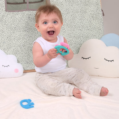 Baby Elefun Teething Ring for Babies 0-6 Months - 5X Pain Relief Smart Teether - Zero Developmental Delay Silicone Teether - Cute Infant Chew Toy, Shower Gift