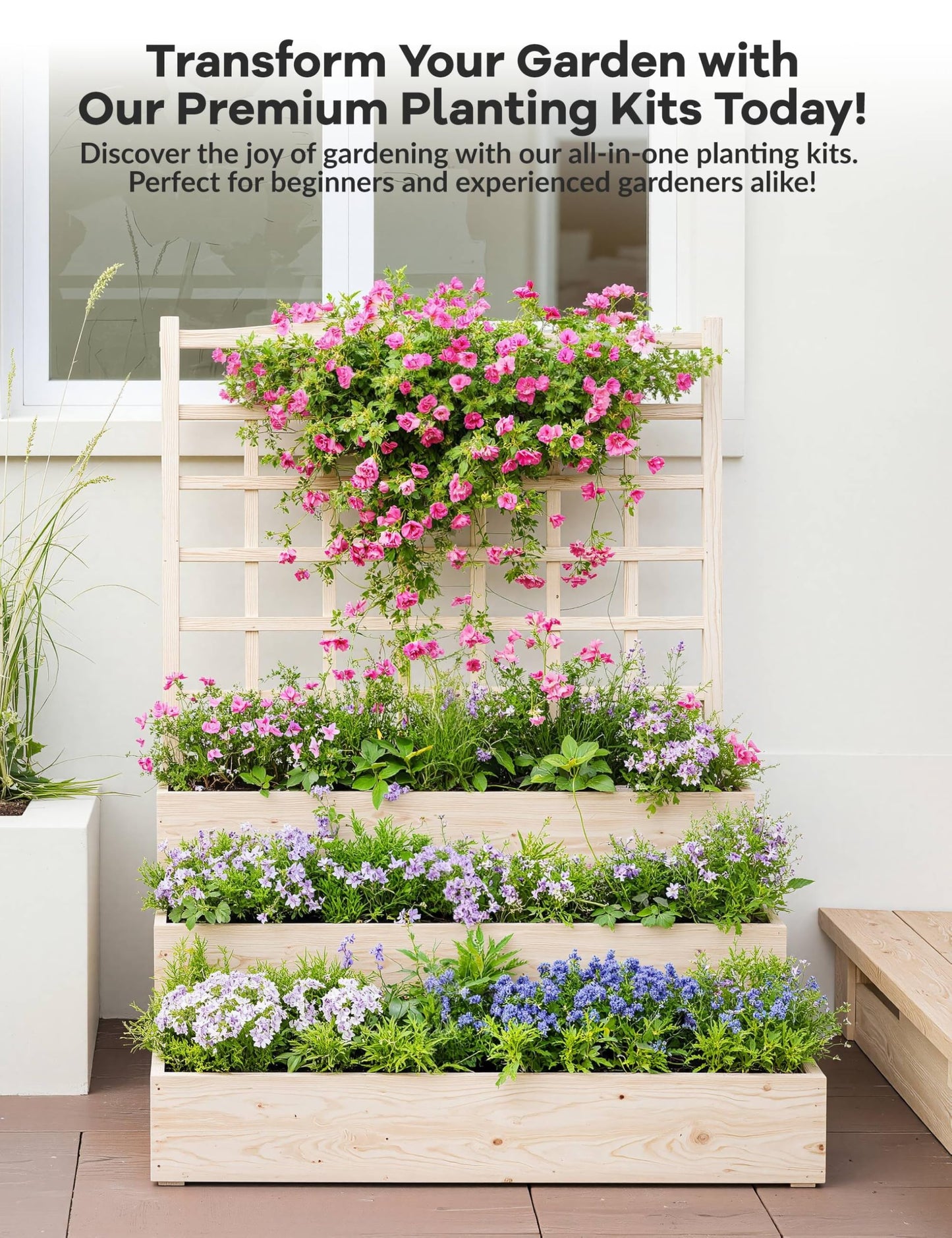 Hipicute Vertical Wooden Garden Planter with Trellis – 3-Tier Raised Bed for Climbing Vines, Fruits, Vegetables & Herbs – Open-Base Design for Better Drainage – Perfect for Patio, Deck, or Backyard