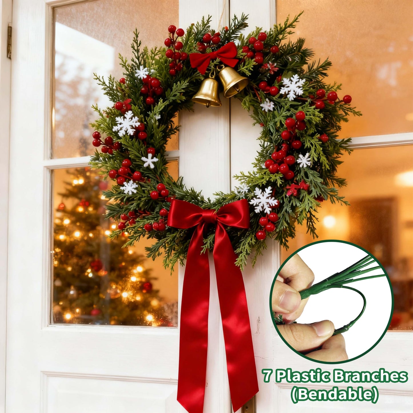 4 Bundles 84 Pcs Christmas Artificial Flowers,Faux Norfolk Pine Branches with Artificial Red Berry Sprigs,Perfect for Christmas Garland and Christmas Table Decorations,Winter Decor,Christmas Picks