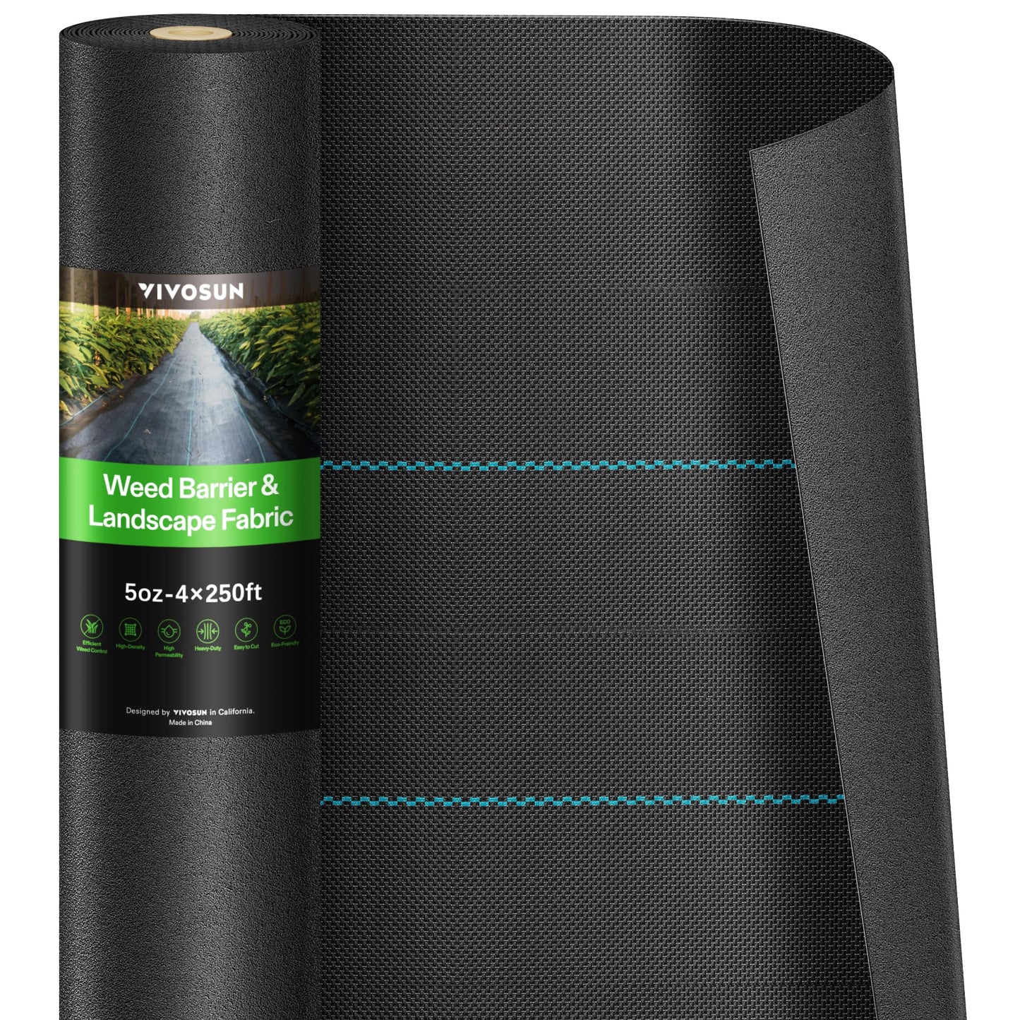VIVOSUN Premium Weed Barrier Landscape Fabric Heavy Duty, 4ftx250ft 5oz Double-Layered Weed Control Mat with High Permeability, Commercial Ground Cover, Easy Set up & Superior Weed Control