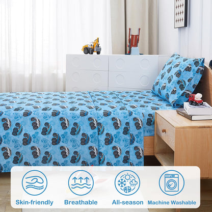 Softan Kids Bed Sheet Set, Boys Twin Size Sheets, Microfiber Kids Fitted Sheet and Pillowcase, Breathable and Silky Soft, 3 Piece Jeep Trucks Printed Twin Bed Sheet