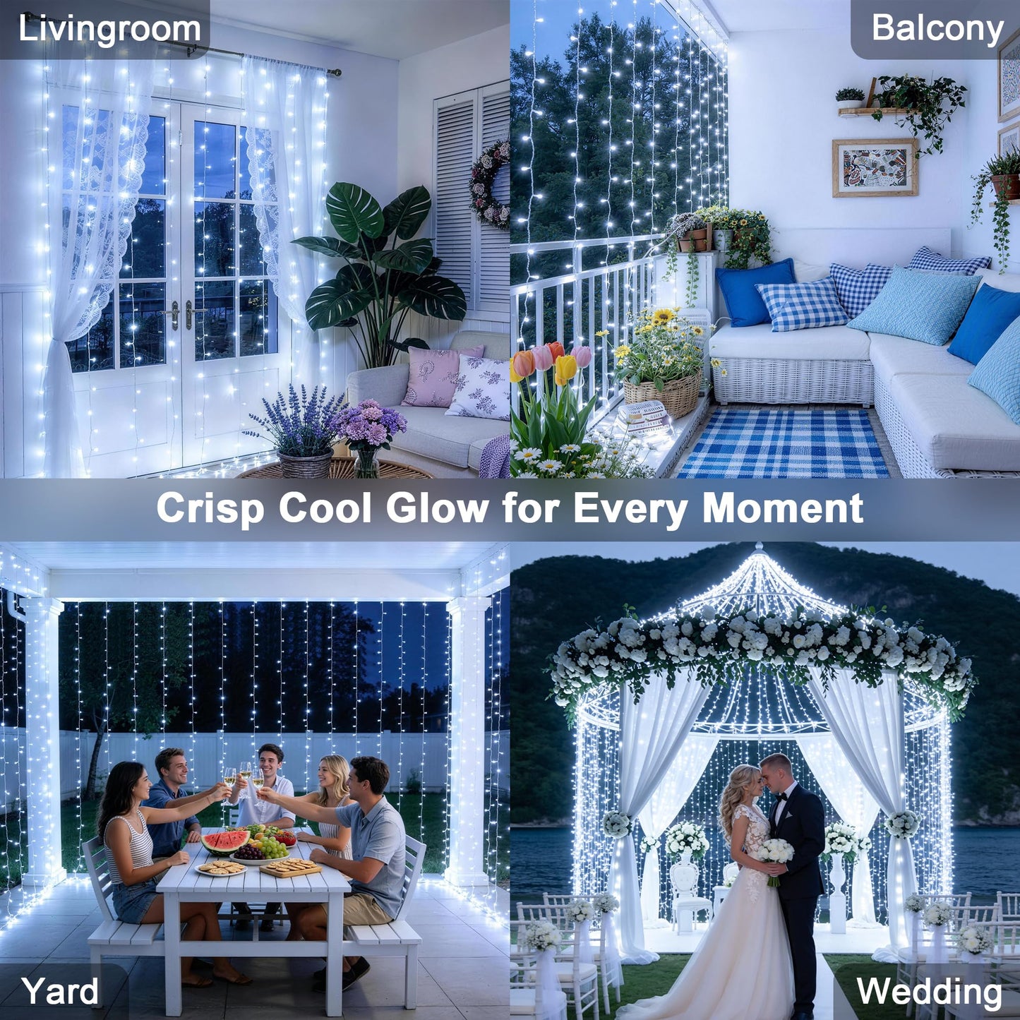 JMEXSUSS 300 LED 9.8x9.8Ft Curtain Lights Indoor with Remote, White Christmas Lights Plug in, 8 Modes White String Lights for Bedroom Wall Wedding Reception Dorm Party Backdrop Window Outdoor Decor