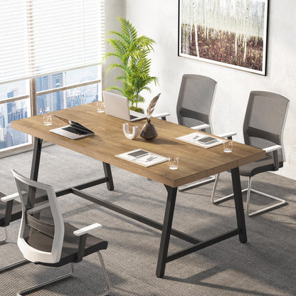 Tribesigns 6FT Rectangle Conference Table, 70.87L x 33.46W x 29.92H Inches Meeting Table for Conference Room, Wood Office Executive Desk with Strong Metal Frame for 6 People, Yellow Brown