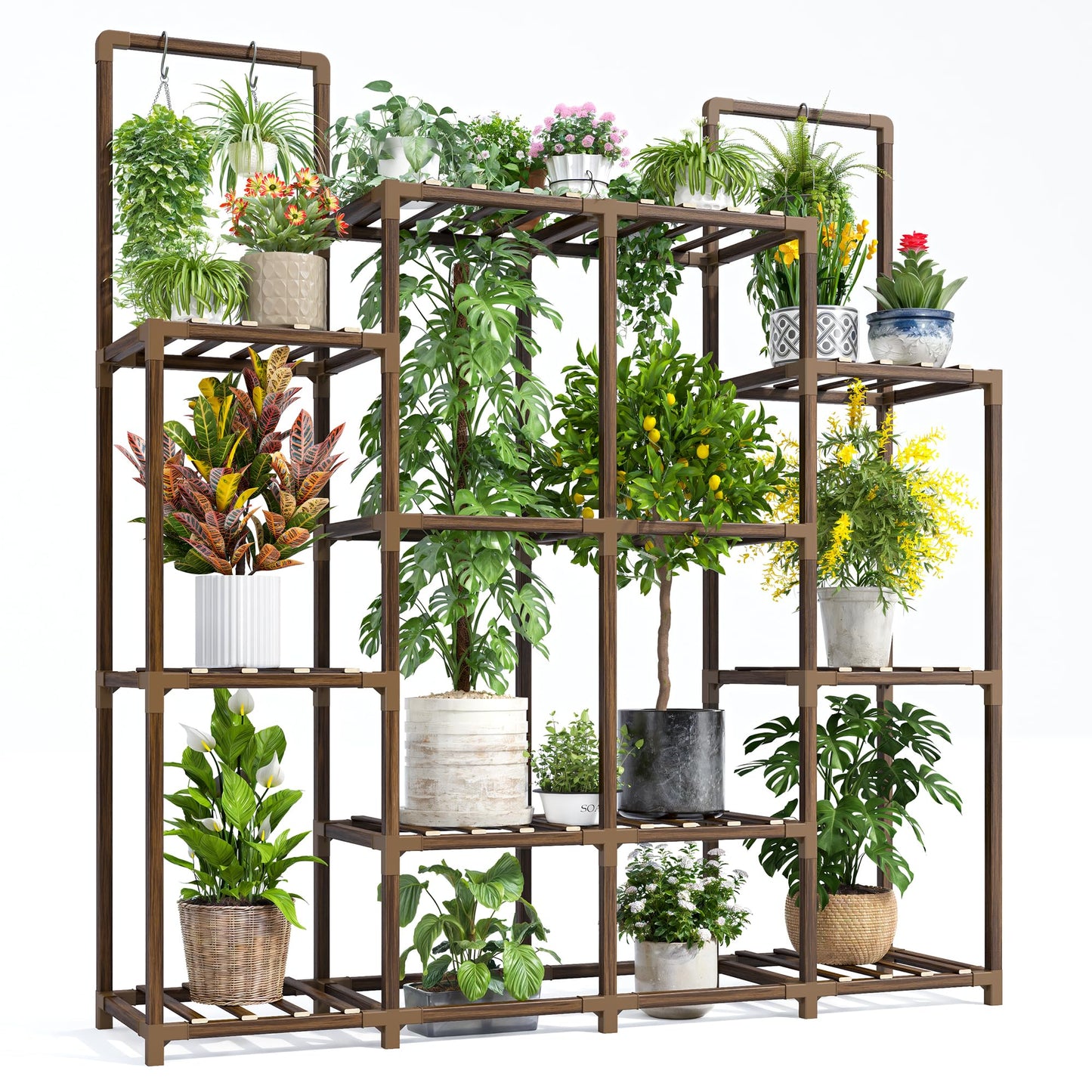 EnHomee Plant Stand Indoor Tall Plant Stand Outdoor Large Wood Plants Shelf with 12-14 Pots for Patio, Living Room, Garden, Balcony, 44.8" Wx47.2 Hx11.78 D