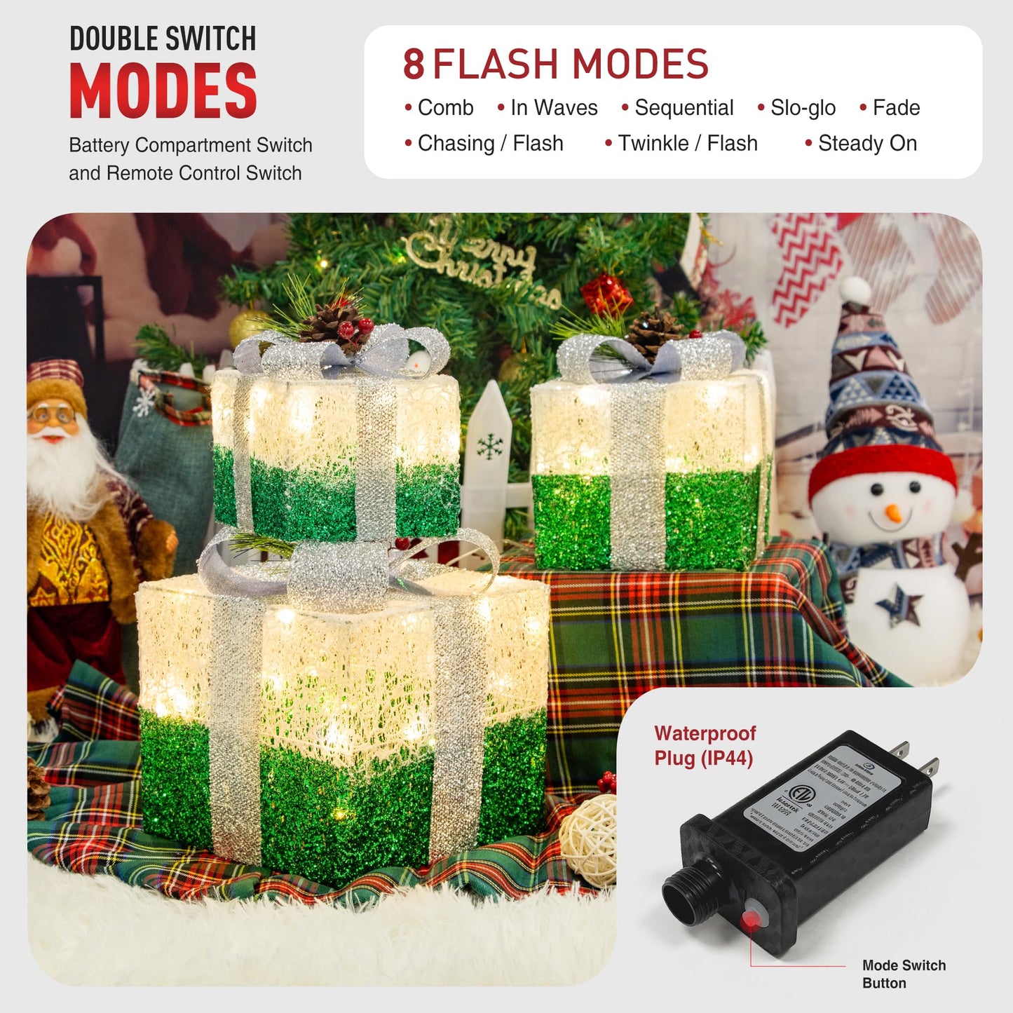 MICLIONLED Set of 3 St Patricks Day Decorations Lighted Gift Boxes，Outdoor St Patrick's Day Decor,Plug-in 65 LED Light Up Present Boxes for Outdoor Home Yard Lawn Holiday Wedding Birthday Party Decor
