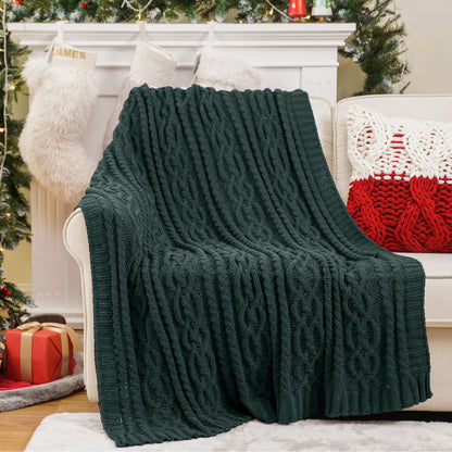 Battilo Christmas Dark Green Throw Blanket for Couch, Woven Chenille Knit Throw Blanket Versatile for Chair, 51 x 67 Inch Super Soft Warm Decorative Textured Blanket for Bed, Sofa and Living Room