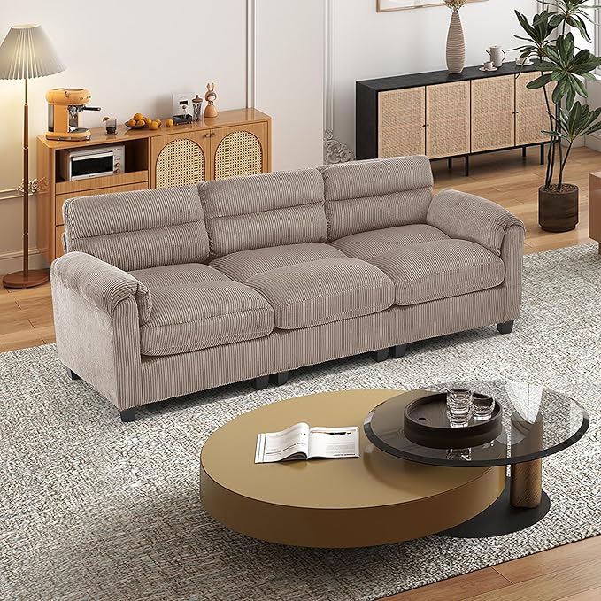 HAOMARKETS Corduroy Sofa Set, Upholstered 3-Seater Couch