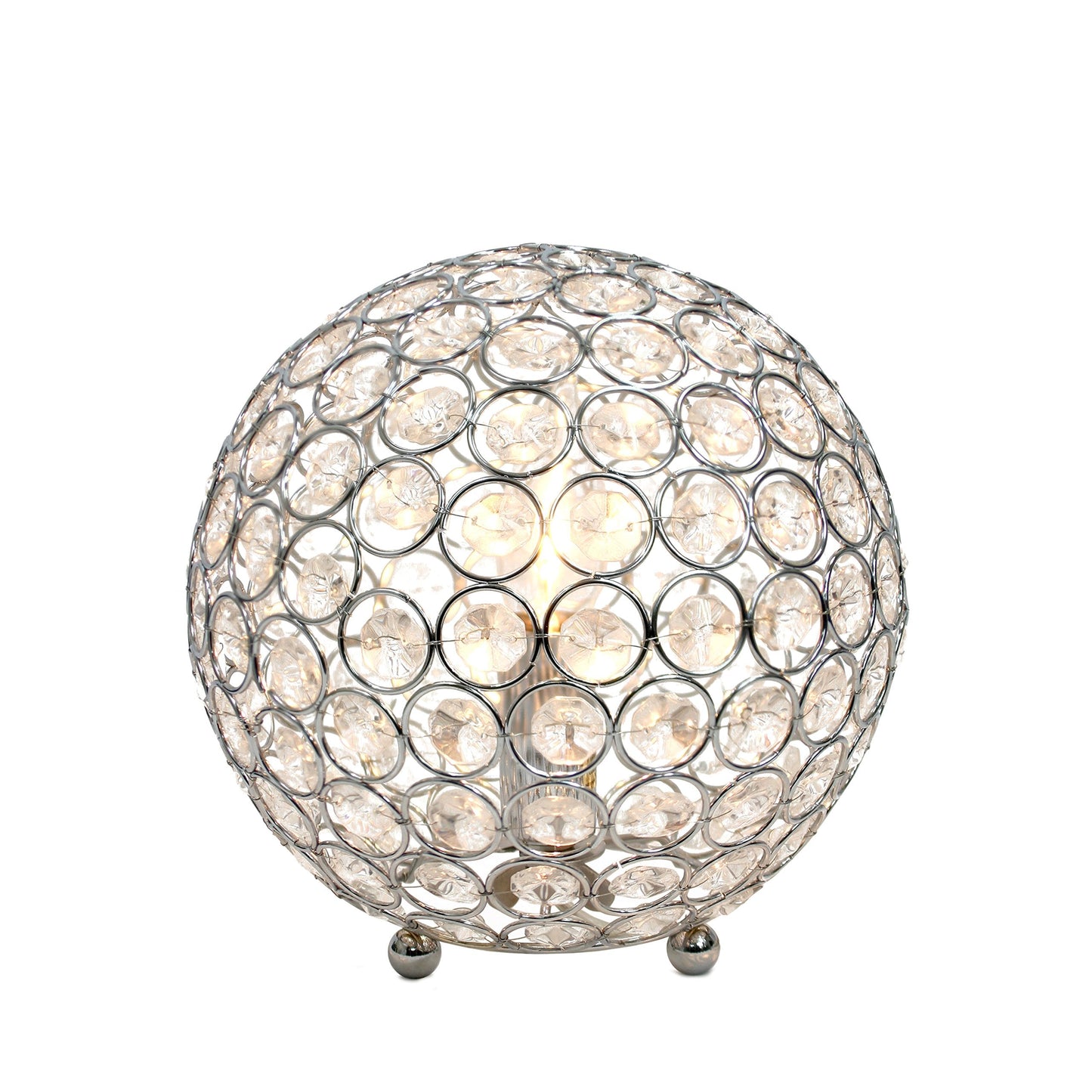 Elegant Designs LT1026-CHR 8" Elipse Crystal Collection Metal Crystal Ball Sequin Table Desk Lamp for Accent Lighting, Décor, Living Room, Chrome