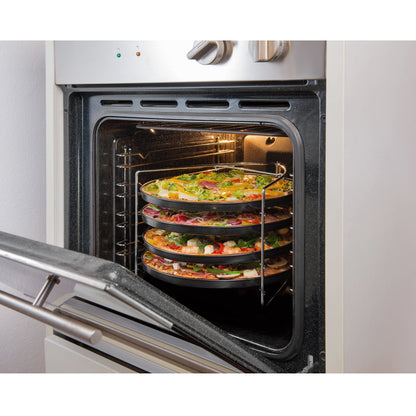 Grizzly Pizza Baking Set, 5-Piece Set, with Lockable Stand and 4X Pizza Tray Round 28 cm, Pizza Rack for Oven, Bake 4 Pizzas at The Same time