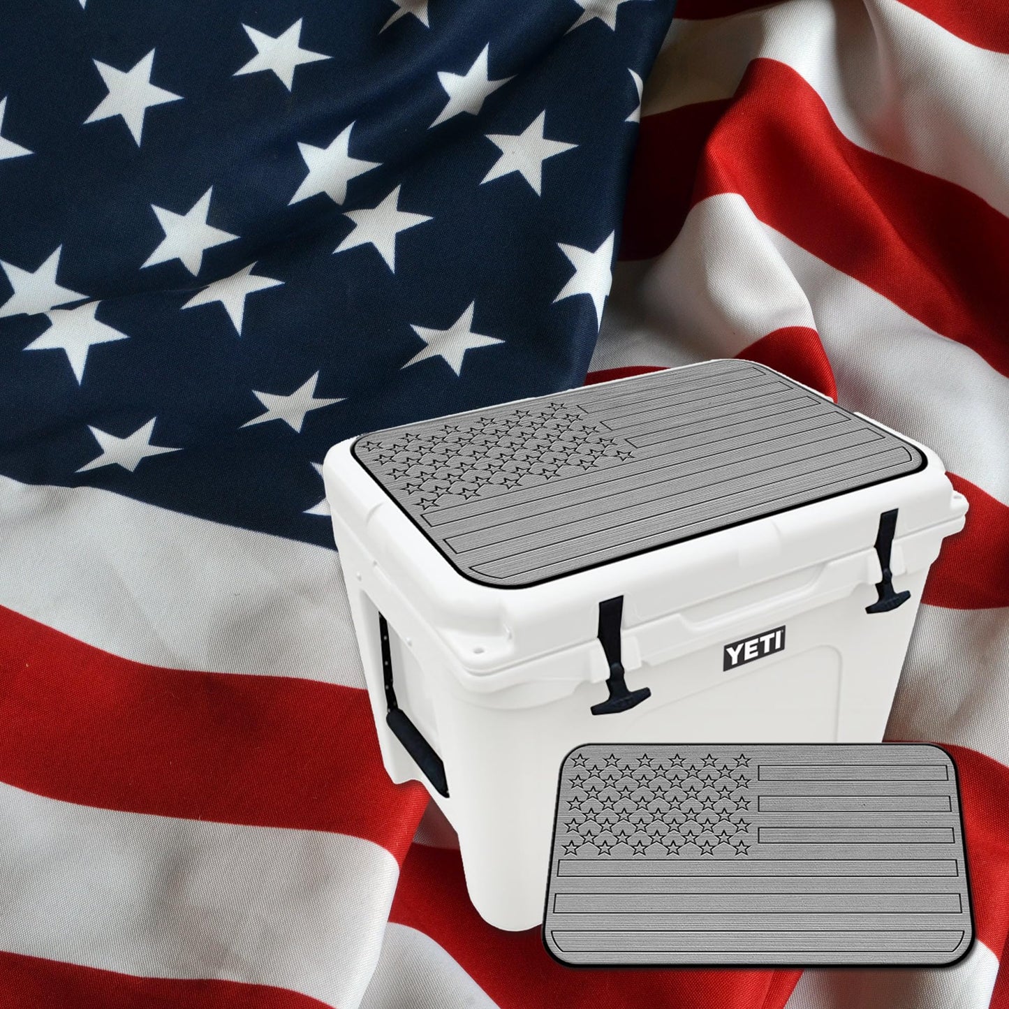 USATuff SeaDek EVA Mat Cooler Pad fits YETI 45 Tundra | Peel & Stick Application | Non Slip Comfort Accessories - US Flag (StormGray-Black)