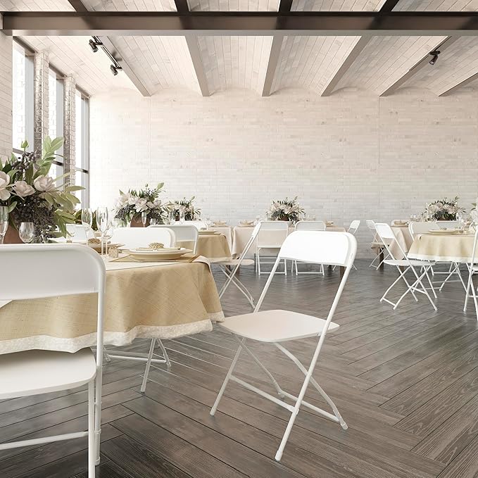 Flash Furniture Hercules Series Big & Tall Stackable Plastic Folding Chairs, Extra Wide Commercial Event Seats, Set of 4, White