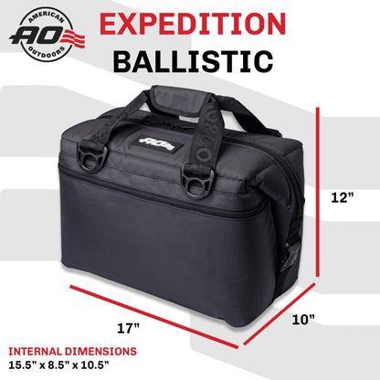 AO Coolers Expedition Ballistic Soft Cooler, Insulated, Leak Proof, and Abrasion Resistant, 24-Can, Black/Charcoal