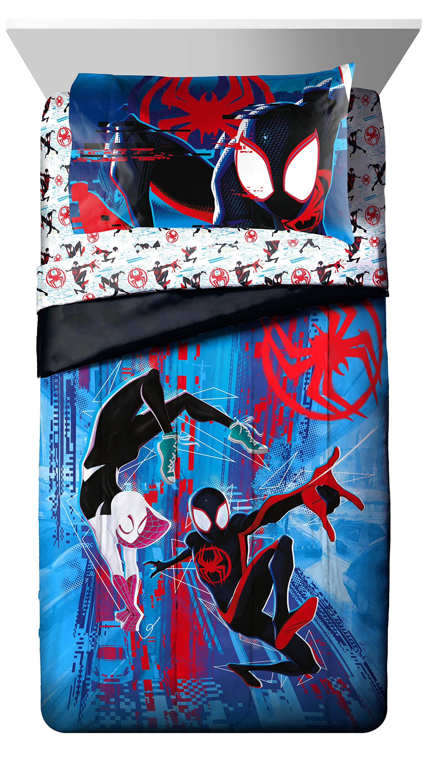 Jay Franco Marvel Spiderman Spider-Verse 5 Piece Twin Comforter Set - Kids Bed in a Bag - Super Soft Fade Resistant Microfiber Machine Washable - Miles Morales & Ghost-Spider (Official Marvel Product)