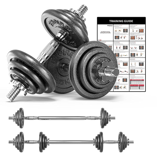 PROIRON 44Lbs Cast Iron Adjustable Dumbbell Set Hand Weight with Solid Dumbbell Handles Changed into Barbell Handily Great for Bodybuilding Fitness Weight Lifting Training Home Gym