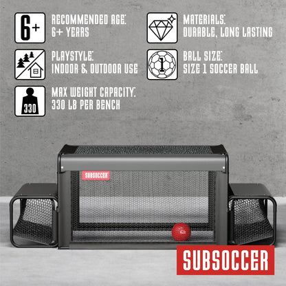 Subsoccer S3 Portable Bench Soccer Game Sturdy Indoor Outdoor Table Soccer Set with Benches and Ball, Easy Assembly Pack and Go Design for Beach, Home, Office or Backyard, Fun for All Ages