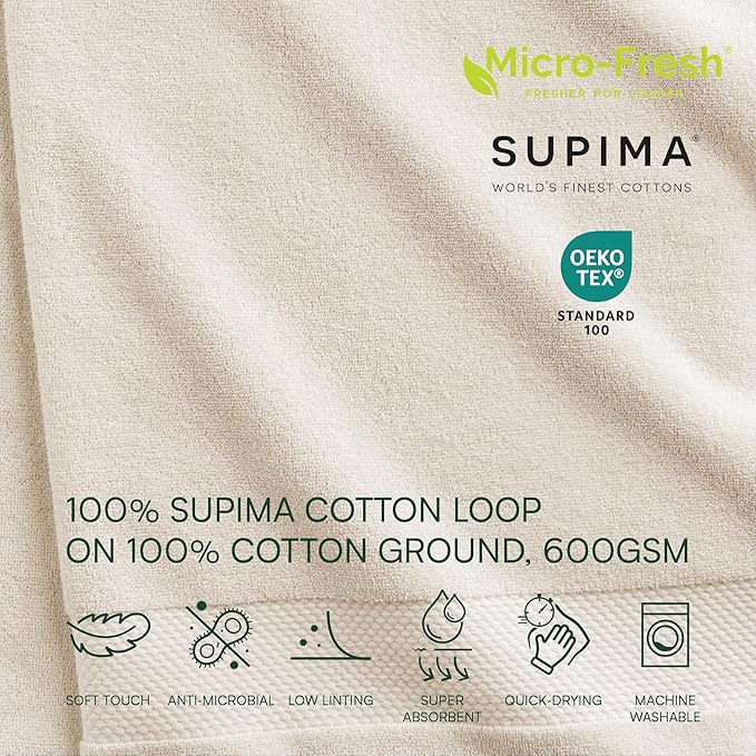 Lacoste Heritage Supima Cotton 6-Piece Towel Set, 2 Bath Towels, 2 Hand Towels