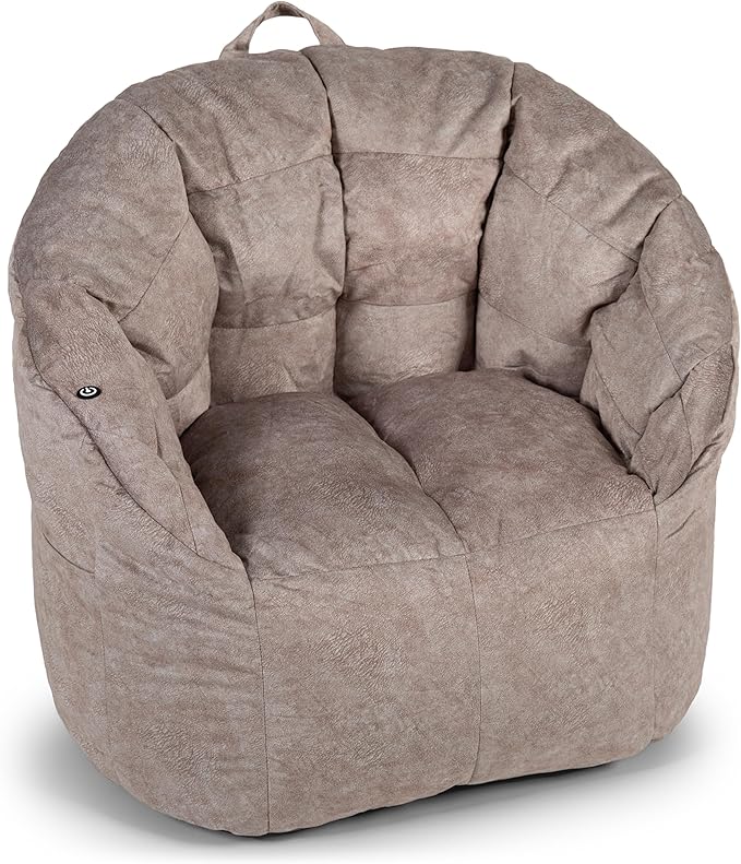 Big Joe Milano w/ Vibe Vibrating Massage Bean Bag Chair, Lunar Gray Hyde