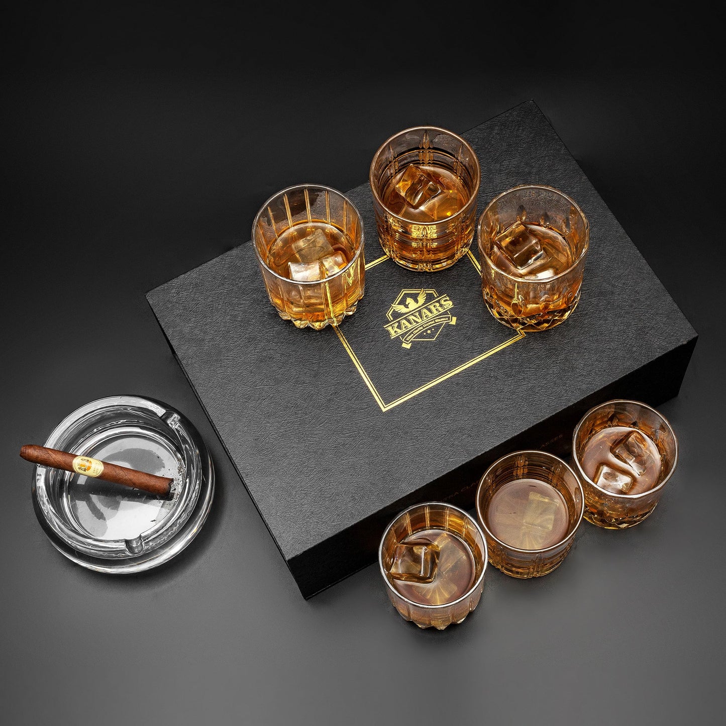 KANARS Crystal Whiskey Glasses, Mixed 10 Oz Scotch Glasses Set of 6, Rock Bar Tumblers 3 Patterns in Luxury Gift Box for Birthday, Anniversary, Housewarming, Father's Day and Wedding
