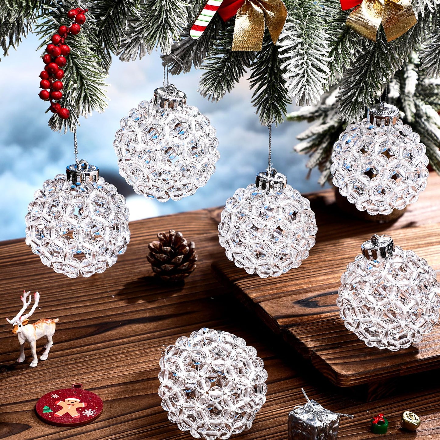 Norme 6 Pcs Beaded Crystal Christmas Balls Ornaments Handmade Ball 3.15 Inch Christmas Tree Decorations Hanging Acrylic Crystal Ornament for Xmas Wedding Party Holiday Decor