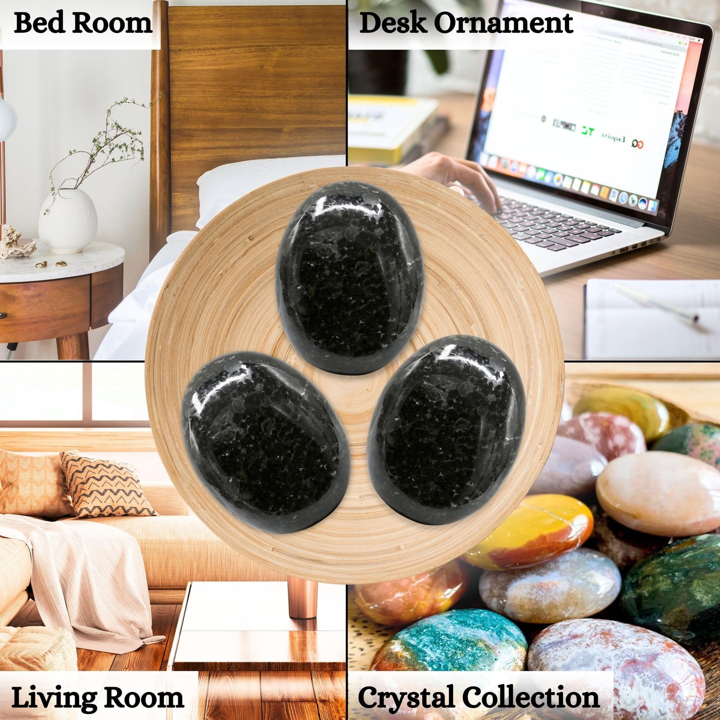 Amazing Gemstone Nuummite Crystals and Healing Stones - Large Palm Stone Crystals Piedra - Crystal for Good Luck, Balanced Positive Energy, Meditation - Unique Stocking Stuffers, Gifts for Women