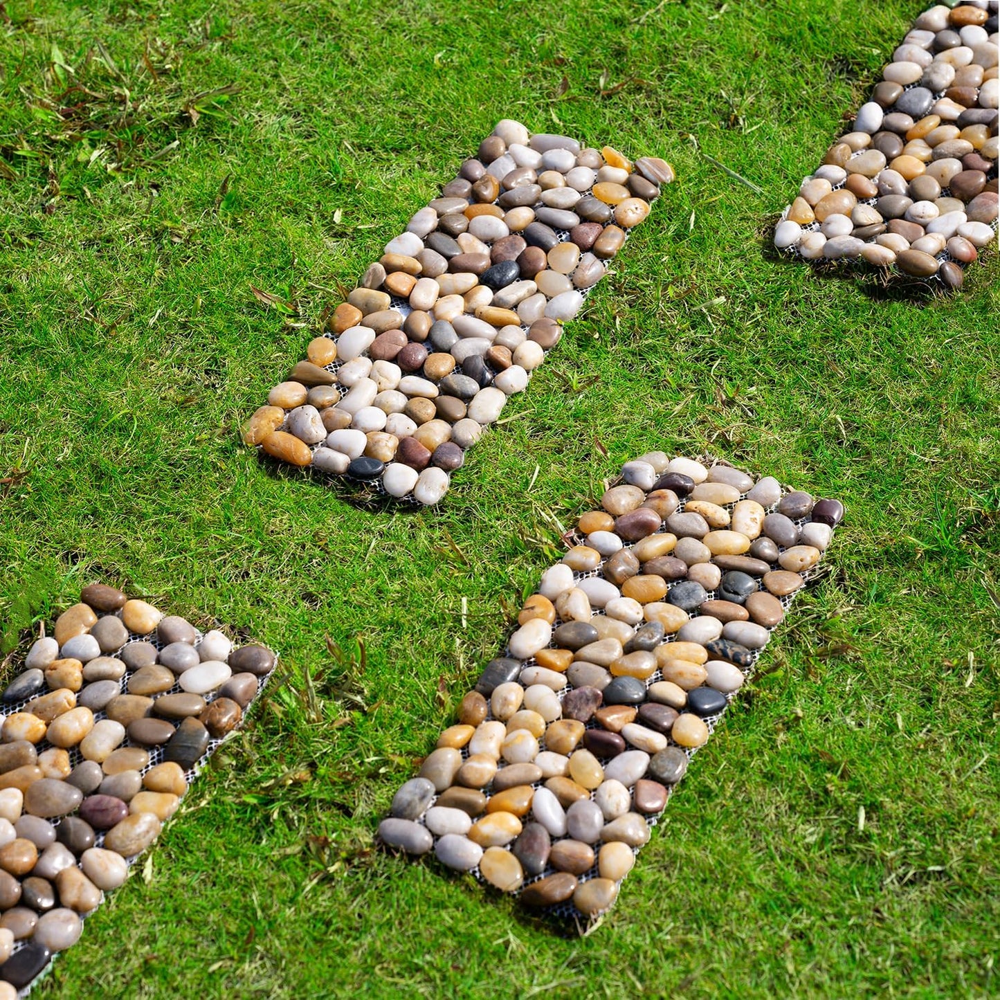 6 Pcs River Rock Stepping Stones, 16" L x 5.5" W Rectangles Natural Outdoor Pavers Pebbles Polished Gravel for Garden Walkway Pathway