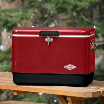Coleman Vintage 54qt Steel Belted Cooler, Keeps Ice Up to 4 Days, 85-Can Capacity Hard Cooler with Drain & Have-A-Seat Lid