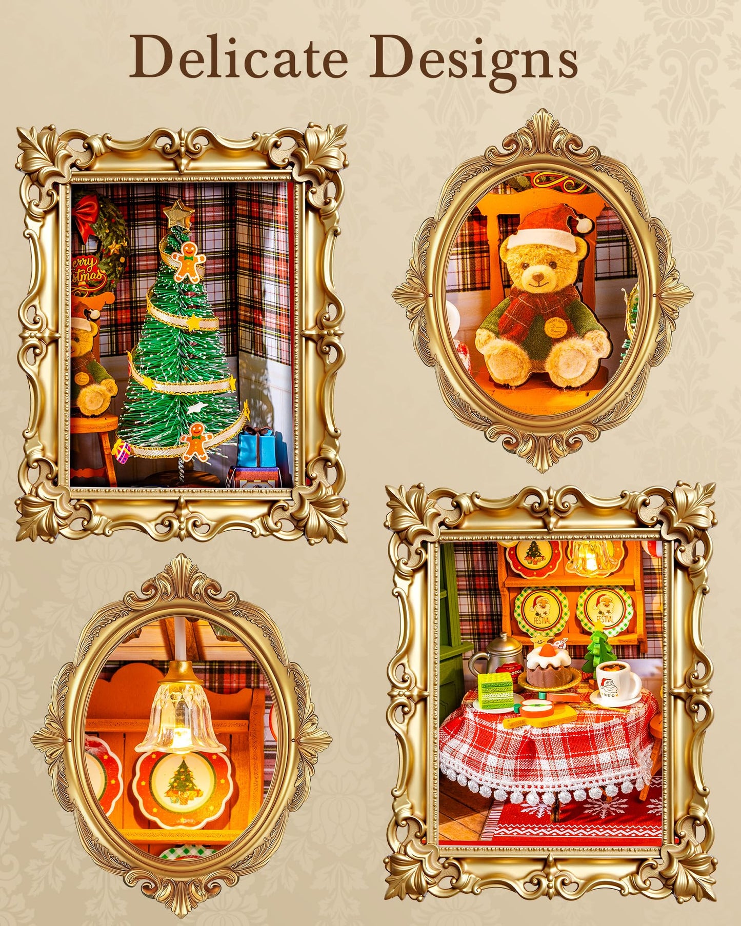 Rolife DIY Miniature House Kit, Mini Wooden Dollhouse Kit for Adults to Build, 3D Shadow Box Frame Home Wall Hanging Decor Diorama Kit, for Girls Women Teens-Christmas Eve Party