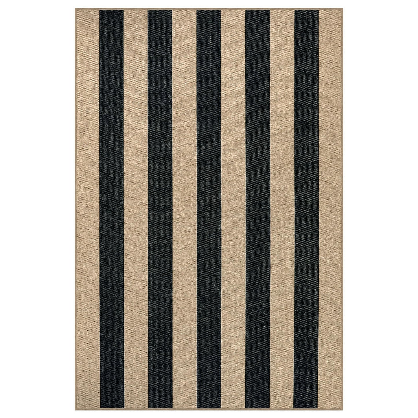 Lahome Elance Striped Easy Jute Dining Room Rug, 6x9 Indoor Outdoor Rugs for Patio Living Room, Farmhouse Neutral Non Slip Low Pile Black Carpet for Bedroom Office Backyard Classroom