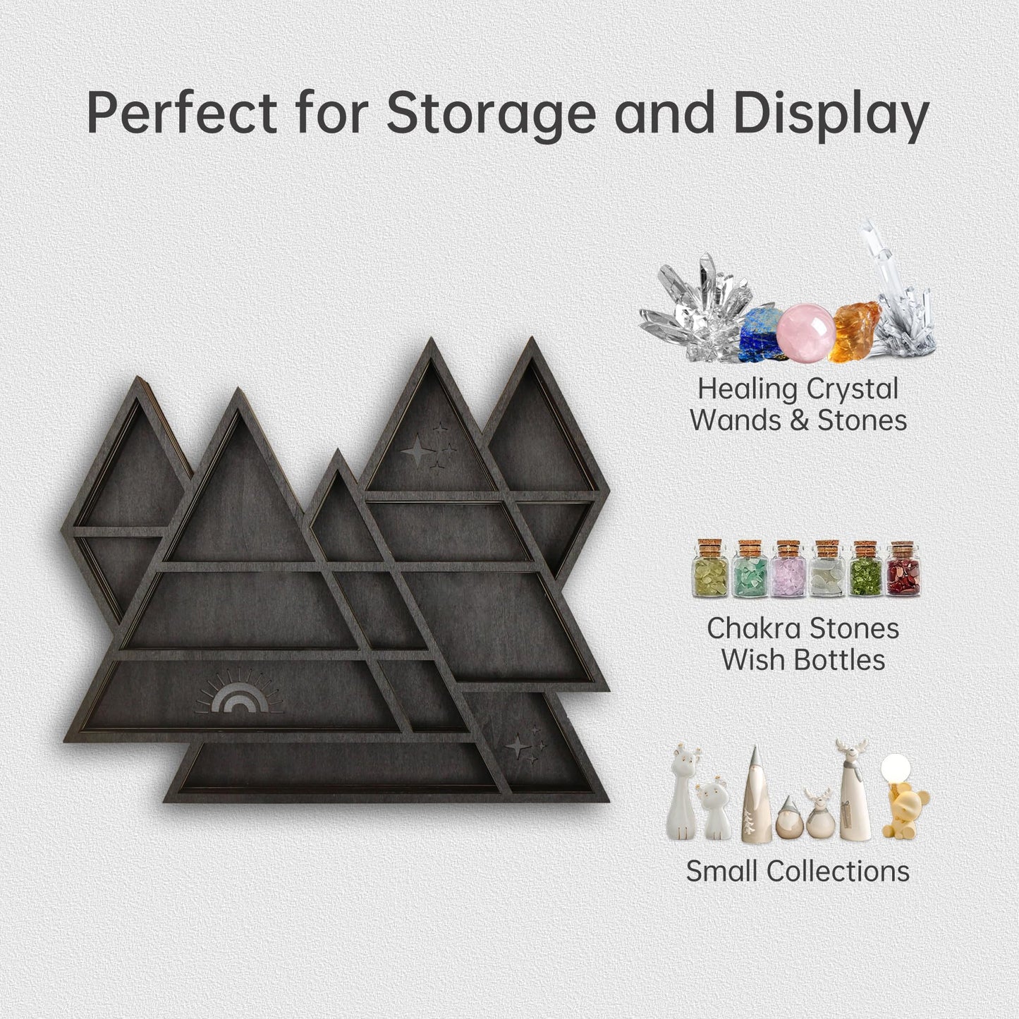 Triangle Mountain Crystal Shelf Display for Wall, Rock Gem Healing Stone Collections Display Shelf, Crystal Holder Trinket Organizer Knick Knack Shelf, Witchy Decor Gift for Women - 2025 UPGRADED