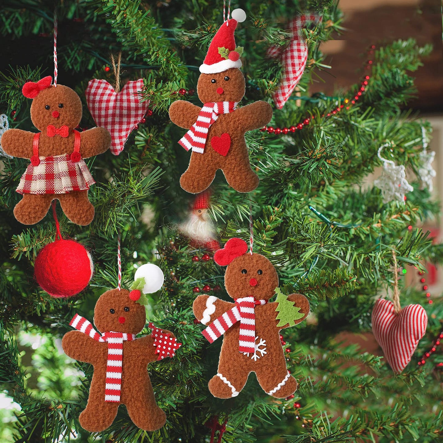Sumind 6 Pieces Gingerbread Man Ornaments for Christmas Tree Decorations Gingerbread Figurines Ornaments for Christmas Tree Hanging Decorations, 4.3Inch