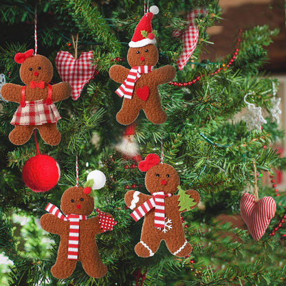 Sumind 6 Pieces Gingerbread Man Ornaments for Christmas Tree Decorations Gingerbread Figurines Ornaments for Christmas Tree Hanging Decorations, 4.3Inch