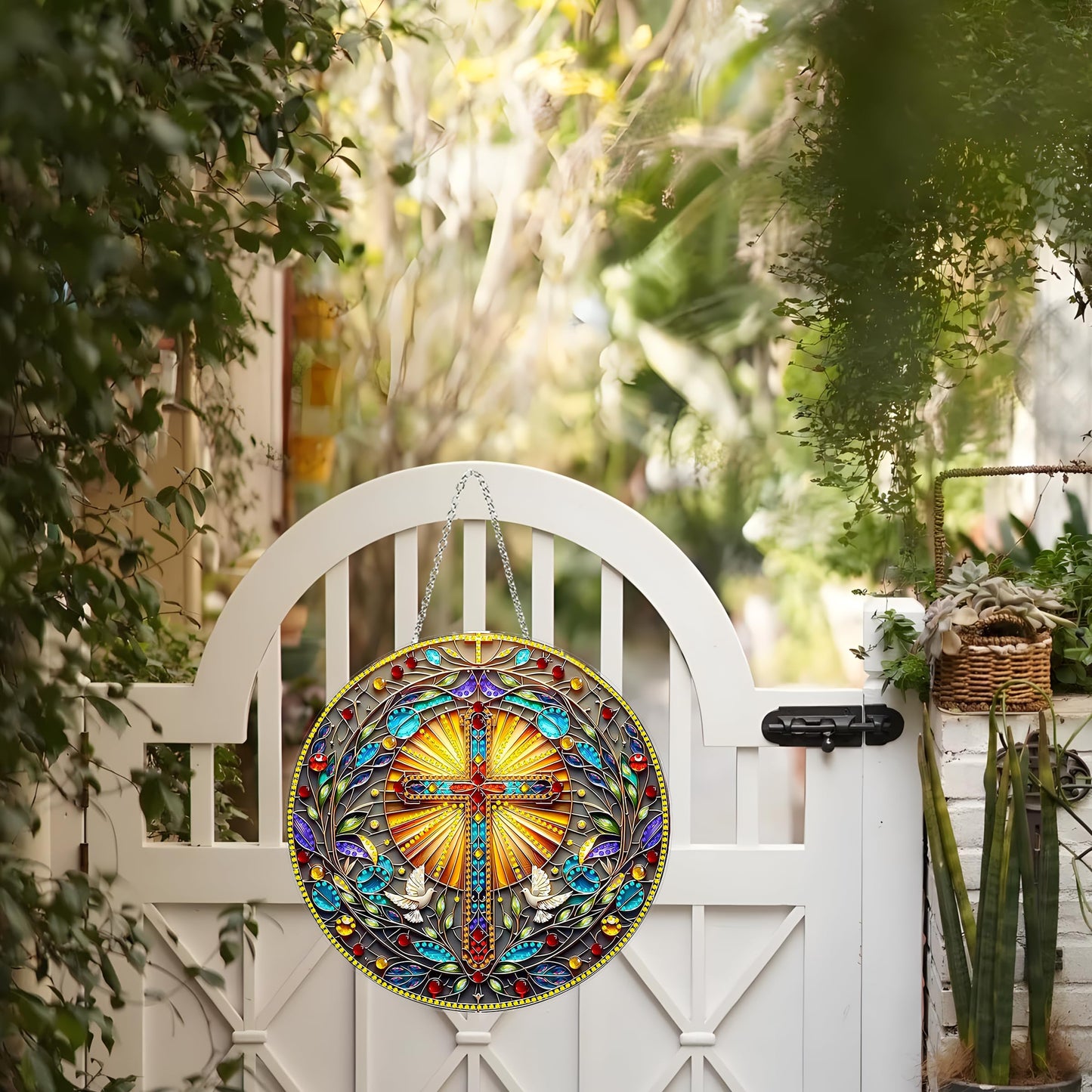 DIY Acrylic Diamond Art Painting Wreath Kits Special Shaped Rhinestone 5D Diamond Art Window Pendants Home Garden Wall Hanging Kits Hanging Ornament (Cross-1)