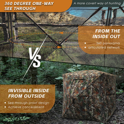 FUNHORUN Hunting Blind with Floor Mat, 360 Degree See Through Ground Blind with Carrying Bag, 2/3 Person Pop Up Camouflage Tent Portable Concealed Shelter