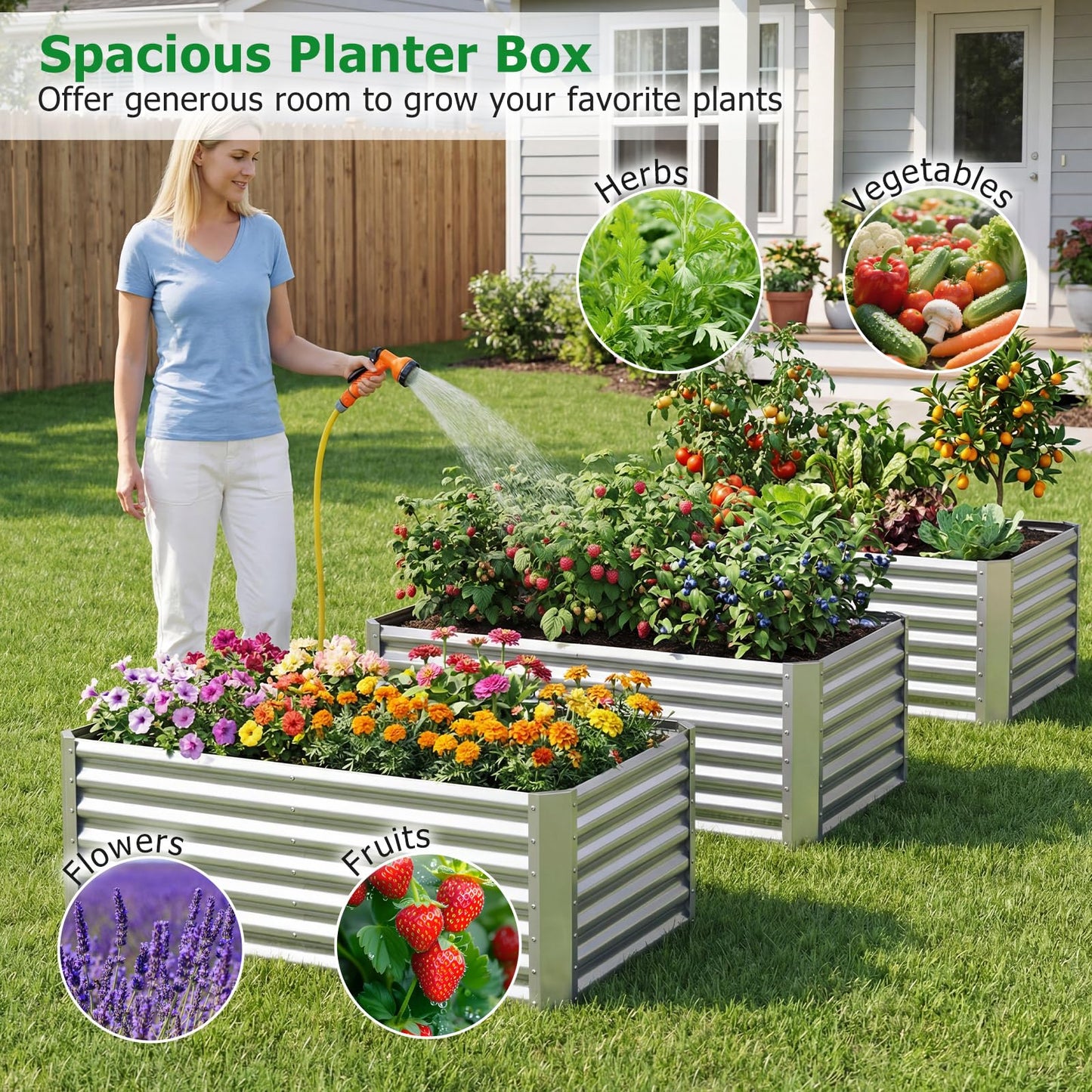 Giantex 4 x 2 x 2 FT Galvanized Raised Garden Bed, Rectangular Metal Planter Box with Open-Ended Base for Sapling Vegetable Flower Fruit, Outdoor Plant Container Kit for Patio & Lawn, Sliver