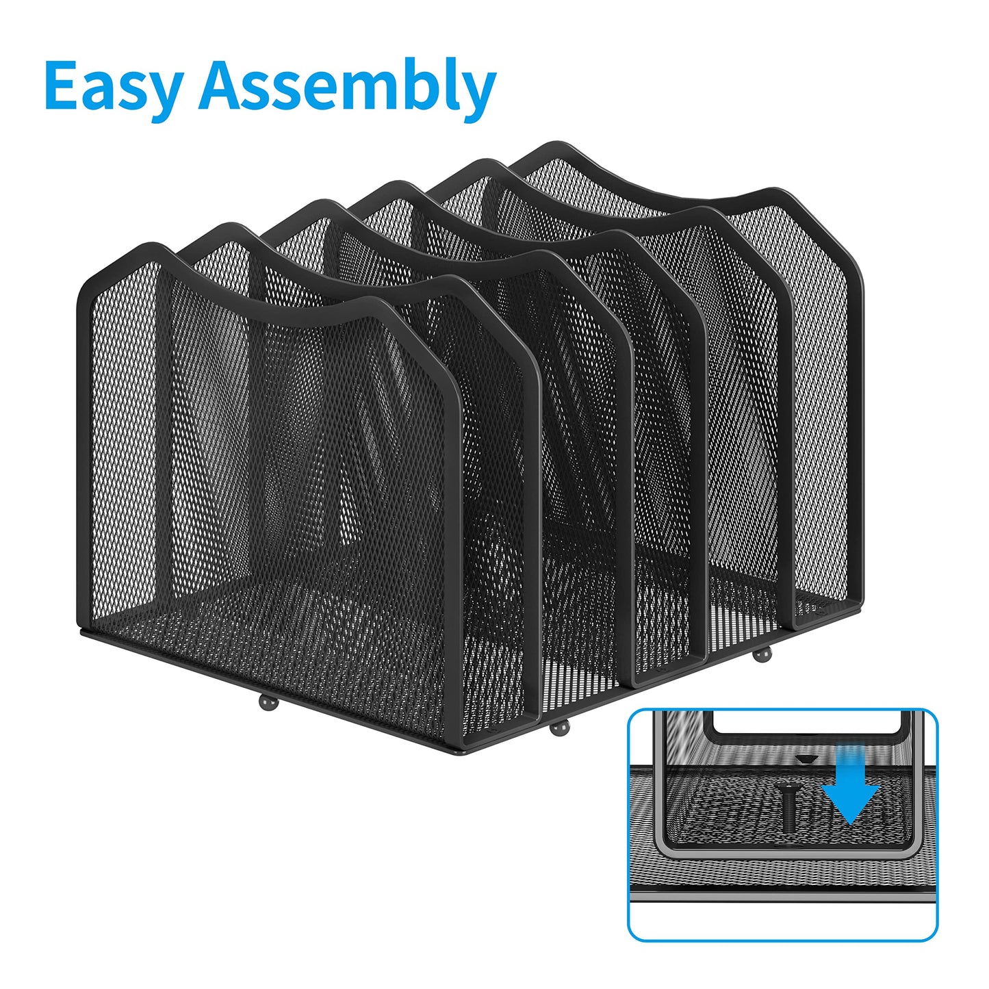 Simple Trending Mesh Desktop File Sorter Organizer, 5-Section Bookshelf for Desk Home Office, Black
