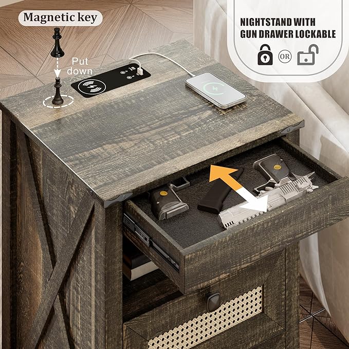 FREDEES Rustic Night Stand Set 2