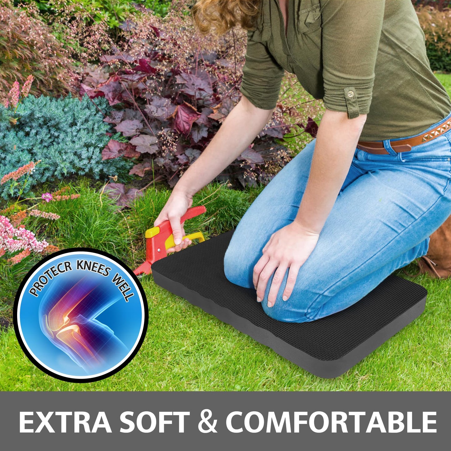 HOOPLE Extra Thick Kneeling Pad 2 Pack, Large Foam Kneeling Cushion for Gardening, Bath, Exercise, Yoga & Garage Work, Waterproof Comfort Knee Mat, Durable Outdoor Garden Kneeler 17.5 x 11 x 1 Inch